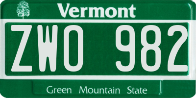 VT license plate ZWO982