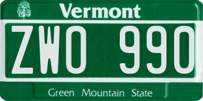VT license plate ZWO990