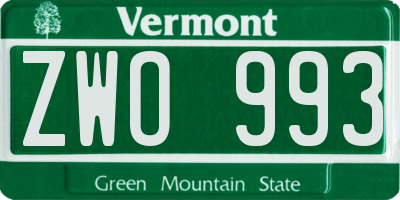VT license plate ZWO993
