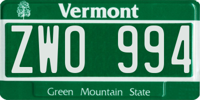 VT license plate ZWO994