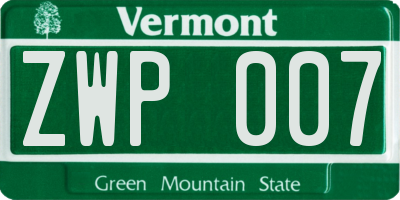 VT license plate ZWP007