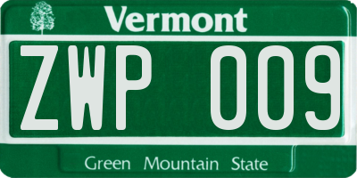 VT license plate ZWP009