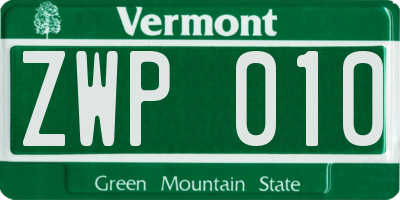 VT license plate ZWP010