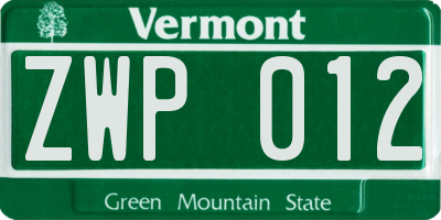 VT license plate ZWP012