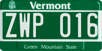 VT license plate ZWP016