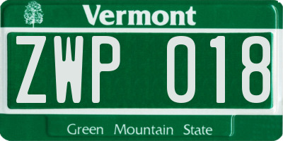 VT license plate ZWP018