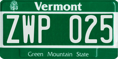 VT license plate ZWP025