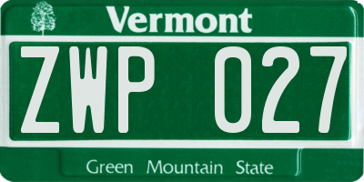 VT license plate ZWP027