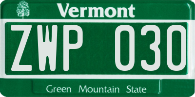 VT license plate ZWP030