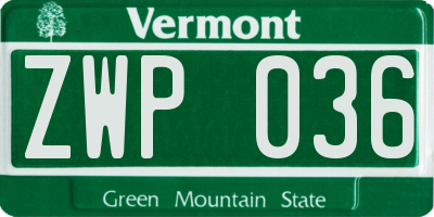 VT license plate ZWP036