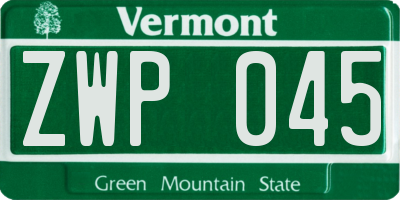 VT license plate ZWP045