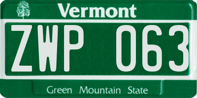 VT license plate ZWP063