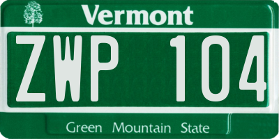 VT license plate ZWP104