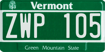 VT license plate ZWP105