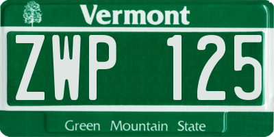 VT license plate ZWP125