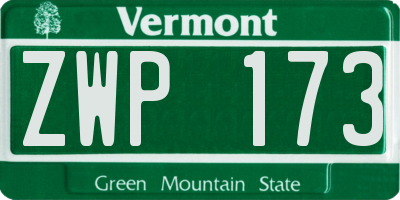 VT license plate ZWP173