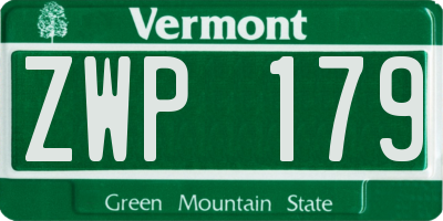 VT license plate ZWP179