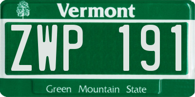 VT license plate ZWP191