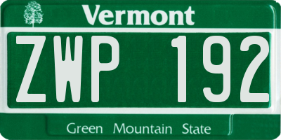 VT license plate ZWP192