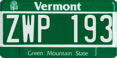 VT license plate ZWP193