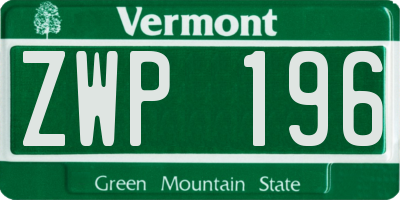 VT license plate ZWP196