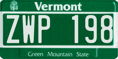 VT license plate ZWP198