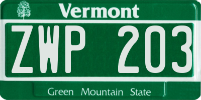VT license plate ZWP203