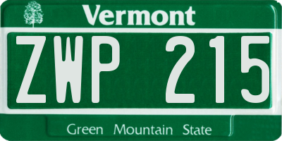 VT license plate ZWP215