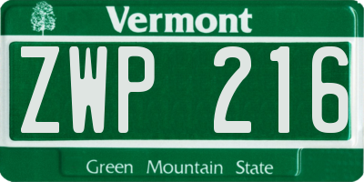 VT license plate ZWP216
