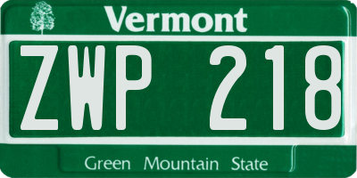 VT license plate ZWP218