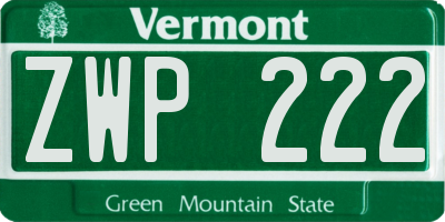 VT license plate ZWP222