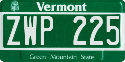 VT license plate ZWP225