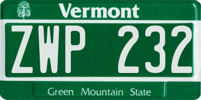 VT license plate ZWP232