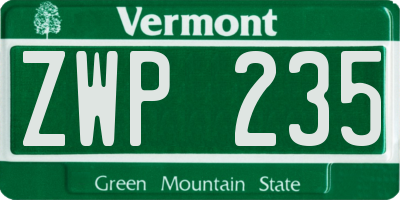 VT license plate ZWP235