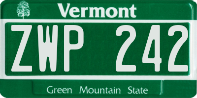 VT license plate ZWP242
