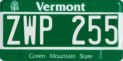 VT license plate ZWP255