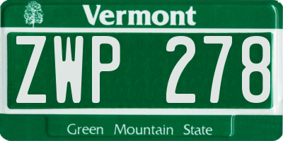VT license plate ZWP278