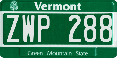 VT license plate ZWP288