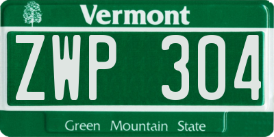 VT license plate ZWP304