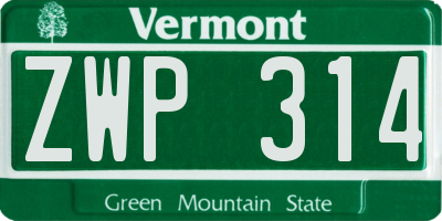 VT license plate ZWP314