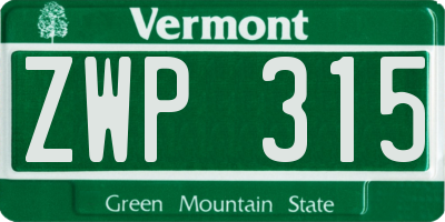 VT license plate ZWP315