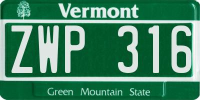 VT license plate ZWP316