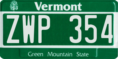 VT license plate ZWP354