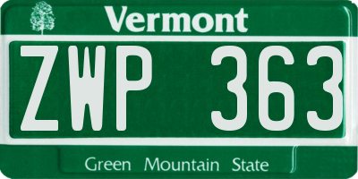 VT license plate ZWP363