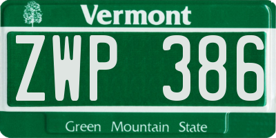 VT license plate ZWP386