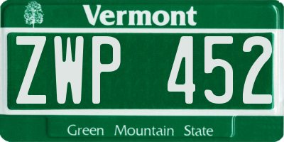 VT license plate ZWP452