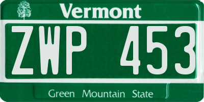 VT license plate ZWP453