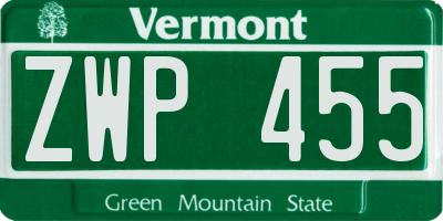 VT license plate ZWP455