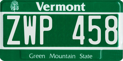 VT license plate ZWP458