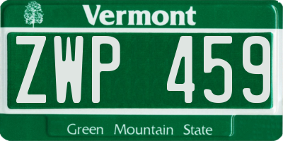 VT license plate ZWP459